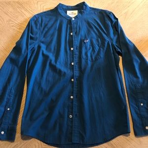 Men's Blue Banded Collar Shirt From Hollister